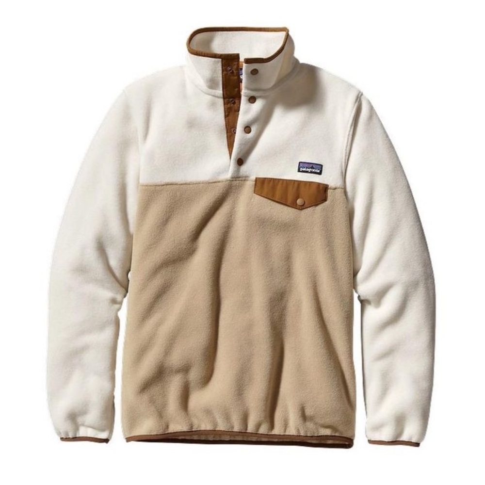 Patagonia Two-Tone Fleece Pullover in White and Brown